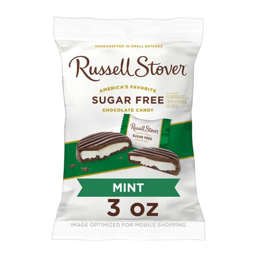Russell Stover Chocolates Sugar Free Dark Chocolate Candy Mint Patties, 3 oz. Bag