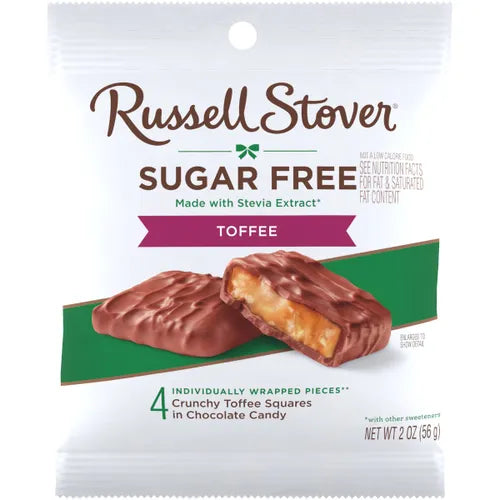 Russell Stover Chocolates Sugar Free Toffee Squares Candies, 2 oz bag