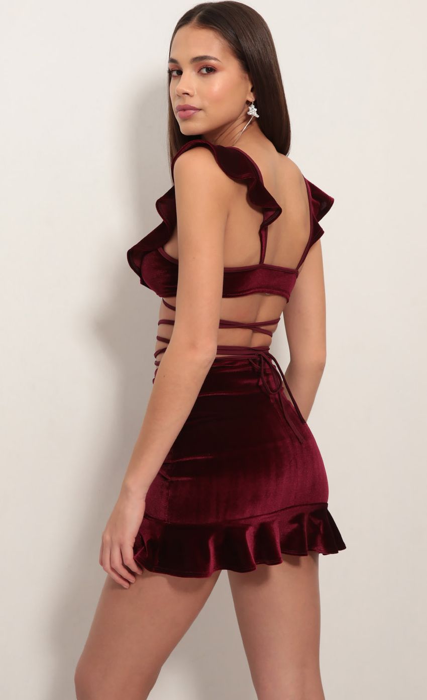 Lucy in the Sky Madison Ruffle Set In Velvet Wine