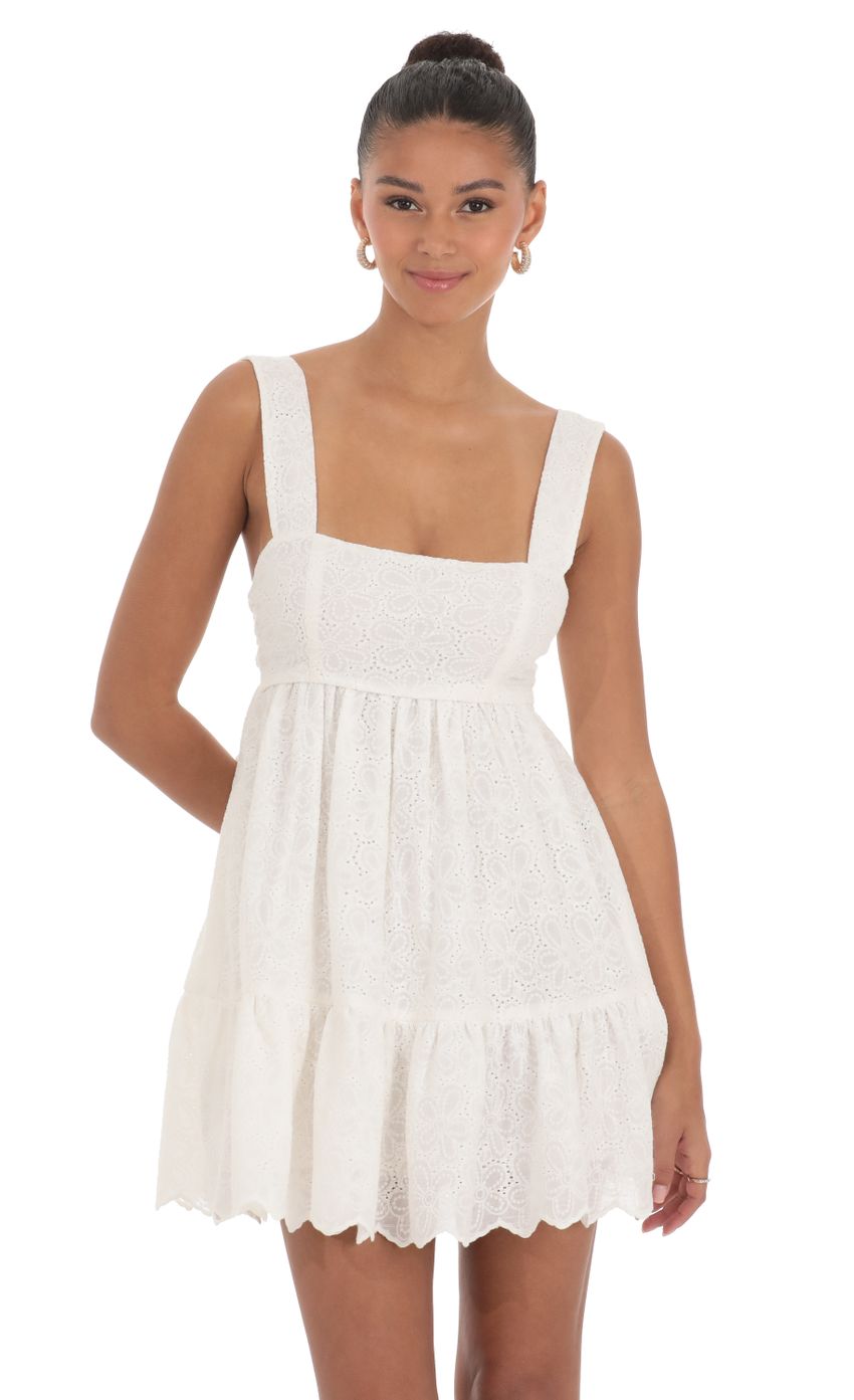 Lucy In The Sky Floral Eyelet Babydoll Dress in White