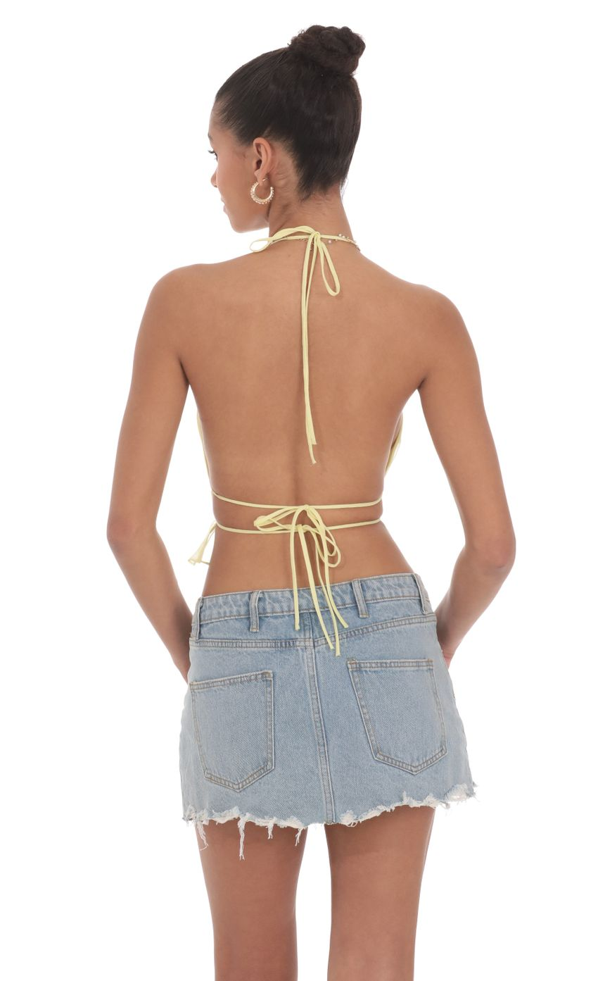 Lucy in the Sky Shimmer Halter Open Back Top in Yellow