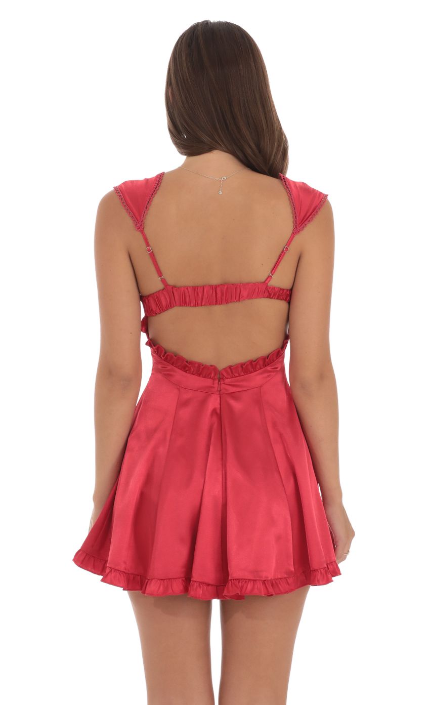 Lucy In The Sky Satin Cap Sleeve Dress in Red