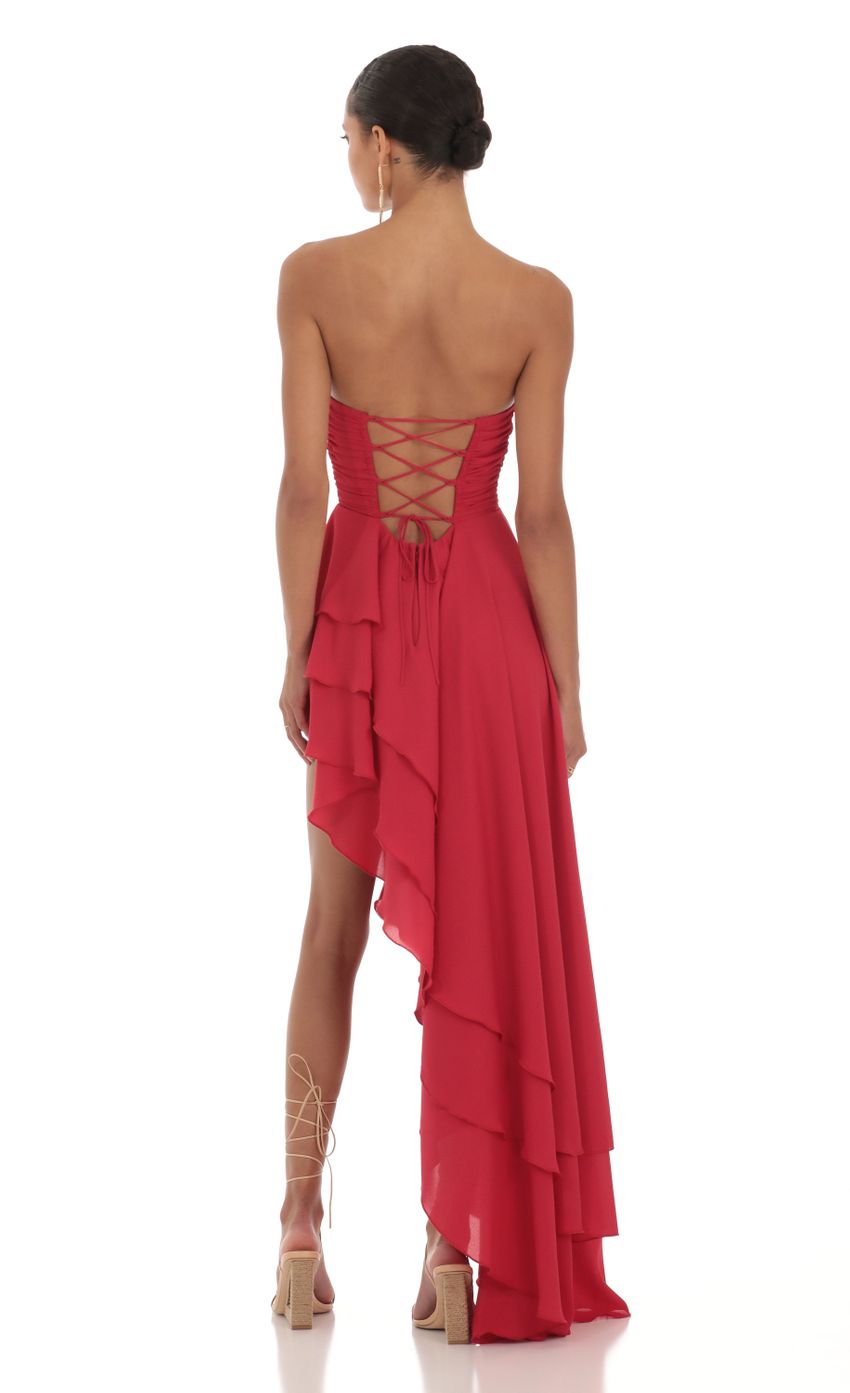 Lucy In The Sky Asymmetrical Corset Dress in Red