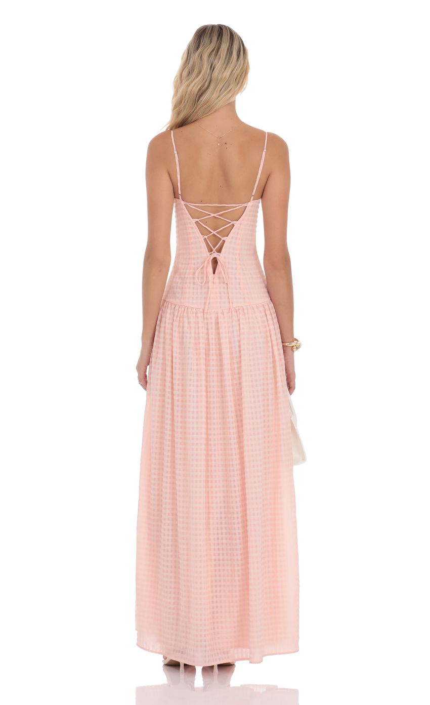 Lucy In The Sky Plaid Drop Waist Maxi Dress in Pink