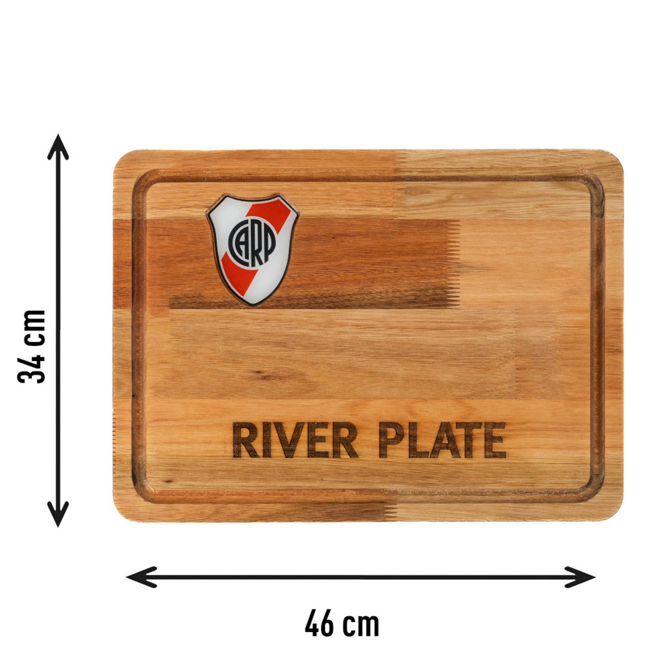 Pampa Direct Medium BBQ Board with Color Laser Engraved River Plate Crest - Eucalyptus by Regalando Pasión, 34 cm x 47 cm / 13.39" x 18.50"