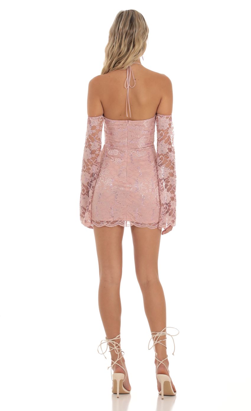 Lucy In The Sky Lace Sequin Off Shoulder Dress in Dusty Rose