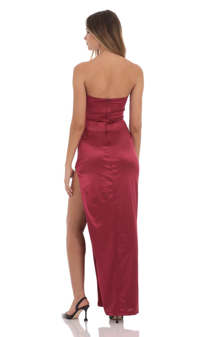 Lucy in the Sky Satin Strapless Dress in Maroon