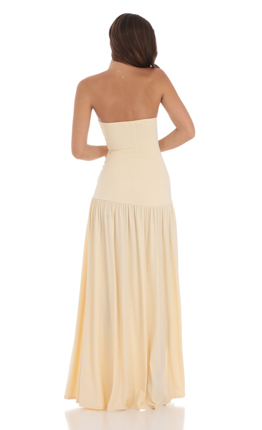 Lucy in the Sky Strapless Drop Waist Maxi Dress in Cream