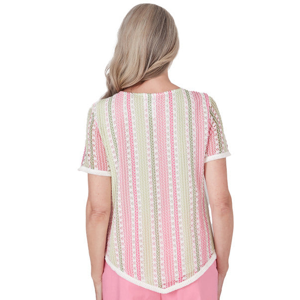 Alfred Dunner Women's Vertical Striped Top With Necklace