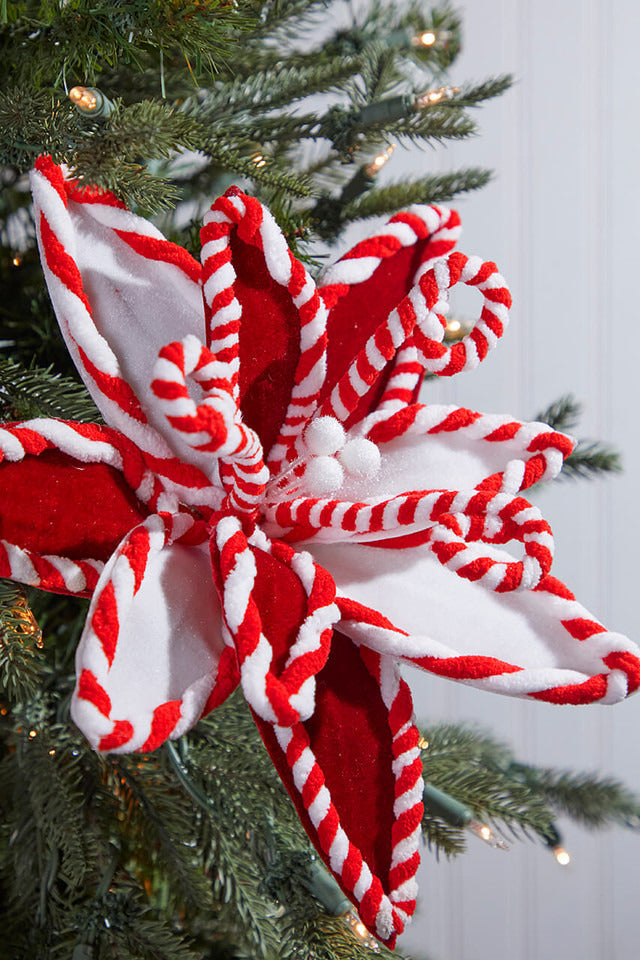 Decorator's Warehouse 22" x 12.5" Red & White Peppermint Poinsettia Stem