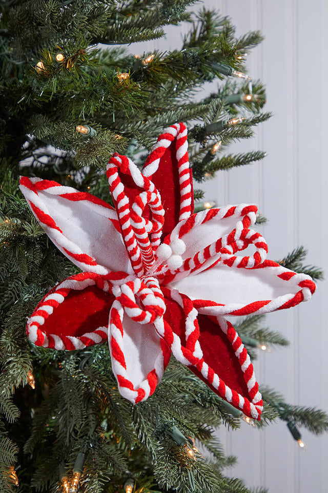 Decorator's Warehouse 22" x 12.5" Red & White Peppermint Poinsettia Stem