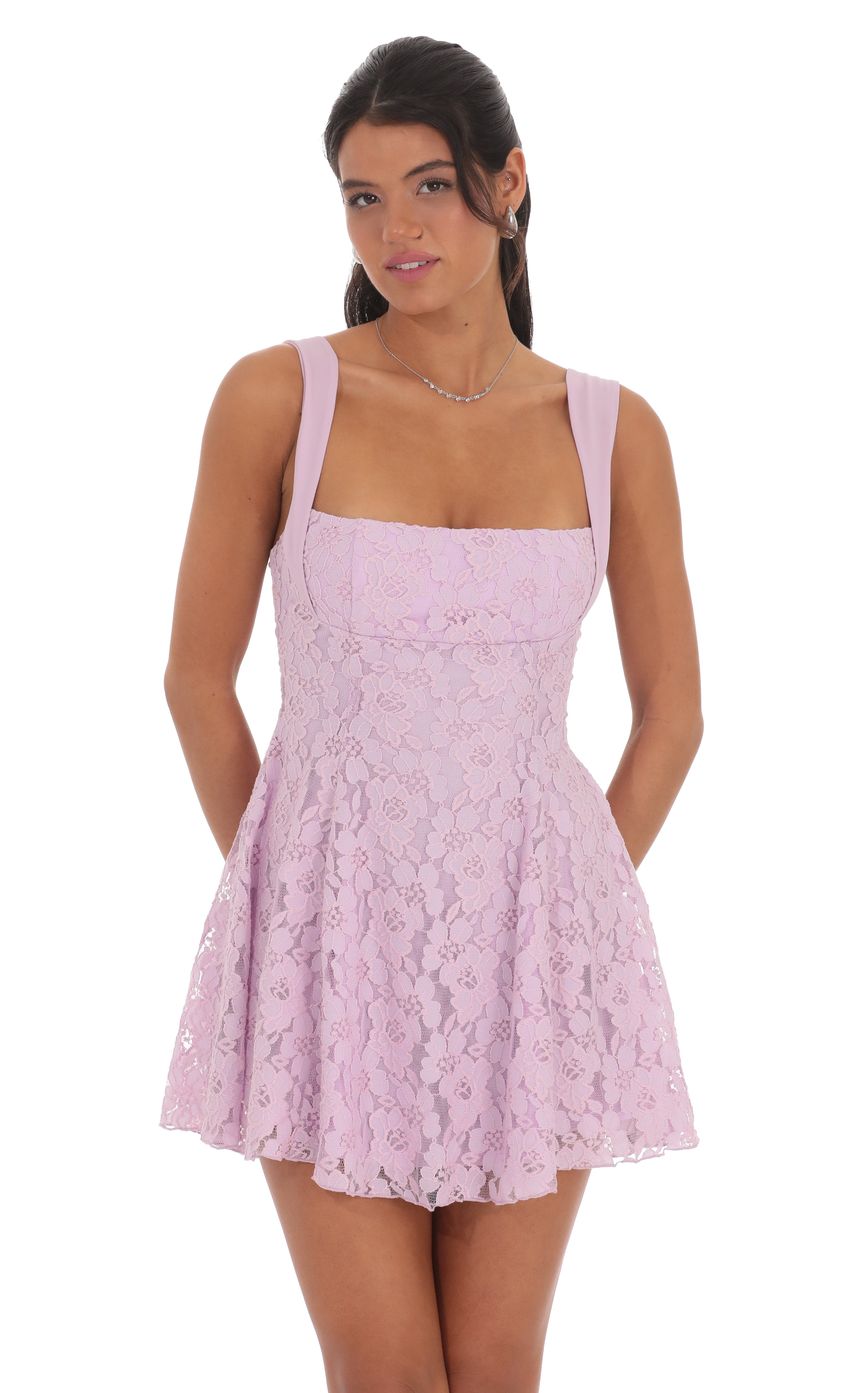 Lucy In The Sky Lace Floral Fit and Flare Dress in Lavender