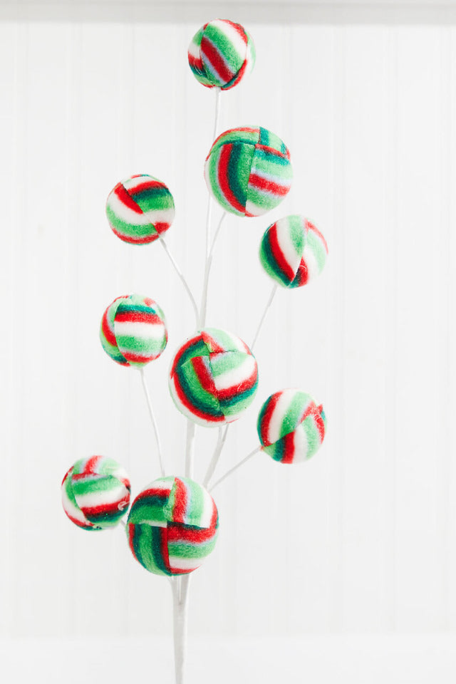 Decorator's Warehouse 25” Stripe Ball Ornament Spray - Red/Green/White