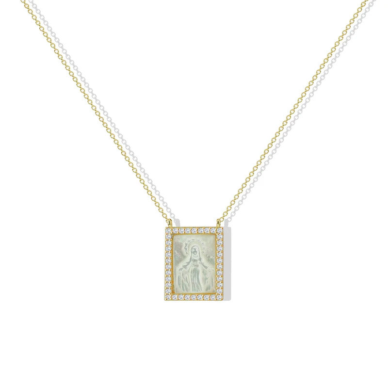 ARGENTO VIVO THE MOTHER OF PEARL VIRGIN MARY SQUARE PENDANT