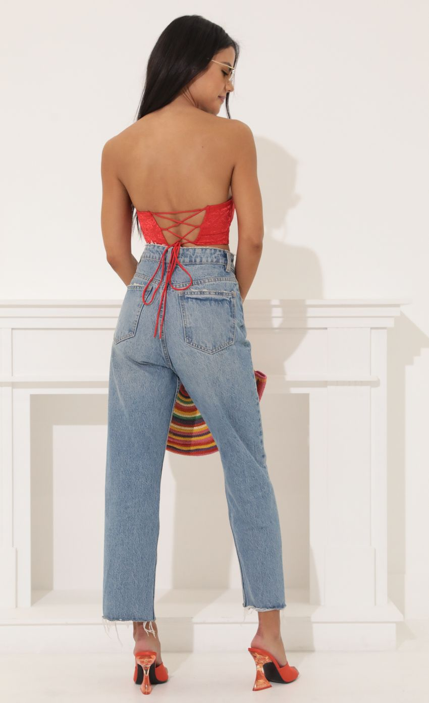 Lucy in the Sky Corset Crop Top in Red