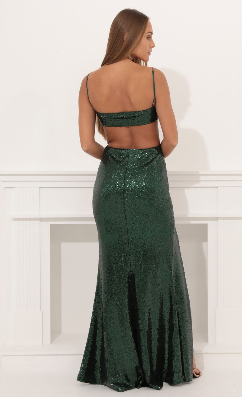 Lucy in the Sky Halter Maxi In Green Sequin