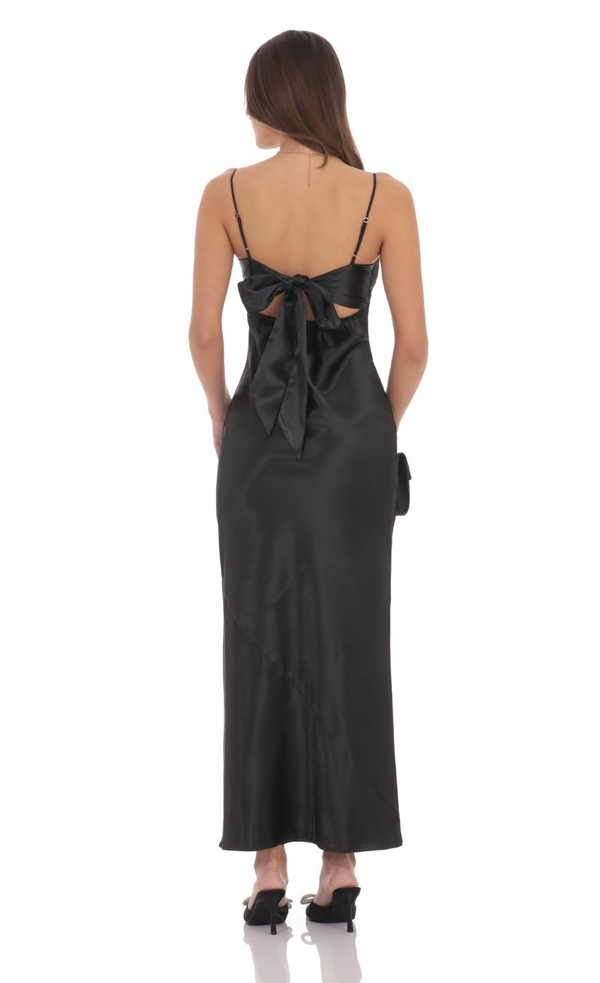 Lucy In The Sky Satin Back Tie Maxi Dress in Black