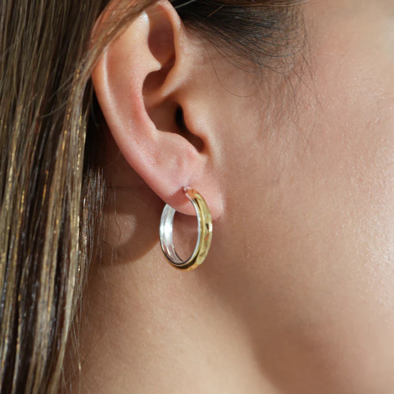 ARGENTO VIVO THE TWO TONE DIAMOND CUT HOOP