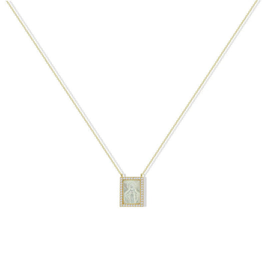 ARGENTO VIVO THE MOTHER OF PEARL VIRGIN MARY SQUARE PENDANT