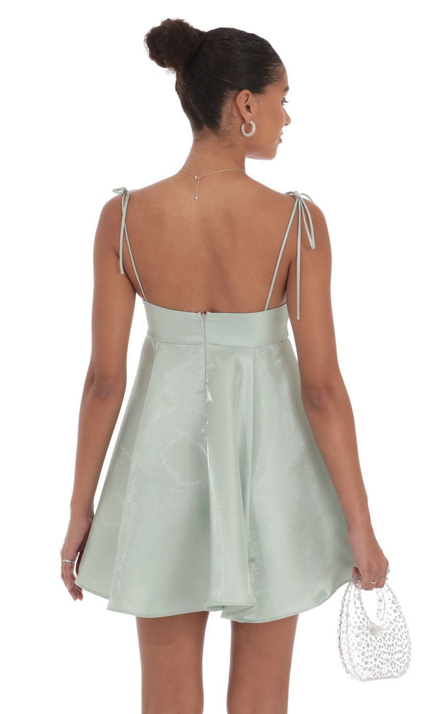 Lucy in the Sky Sheen Flare Babydoll Dress in Sage Green