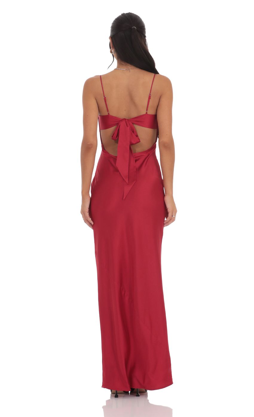 Lucy In The Sky Satin Back Tie Maxi Dress in Red