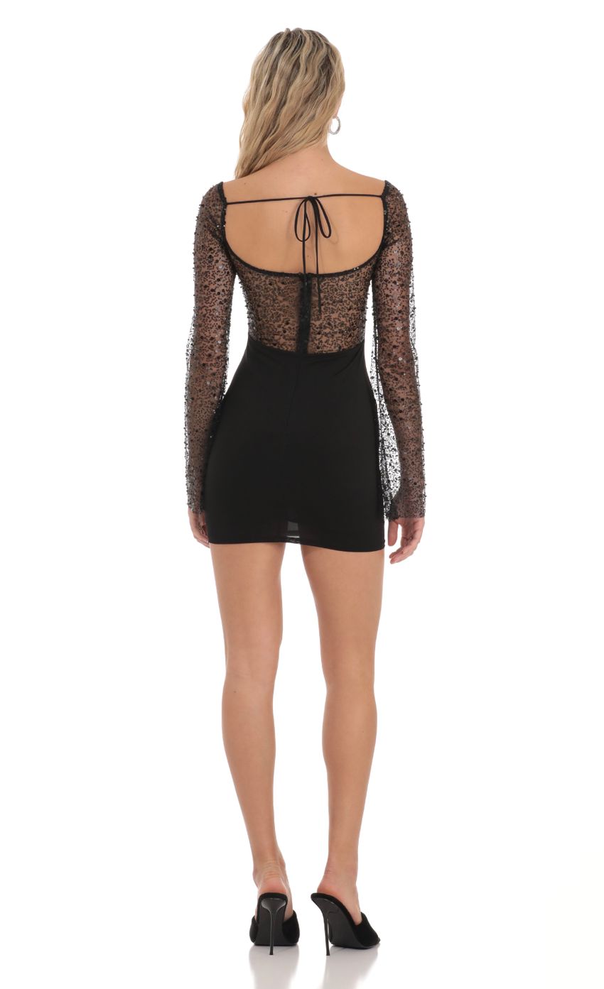 Lucy In The Sky Sequin Long Sleeve Dress in Black