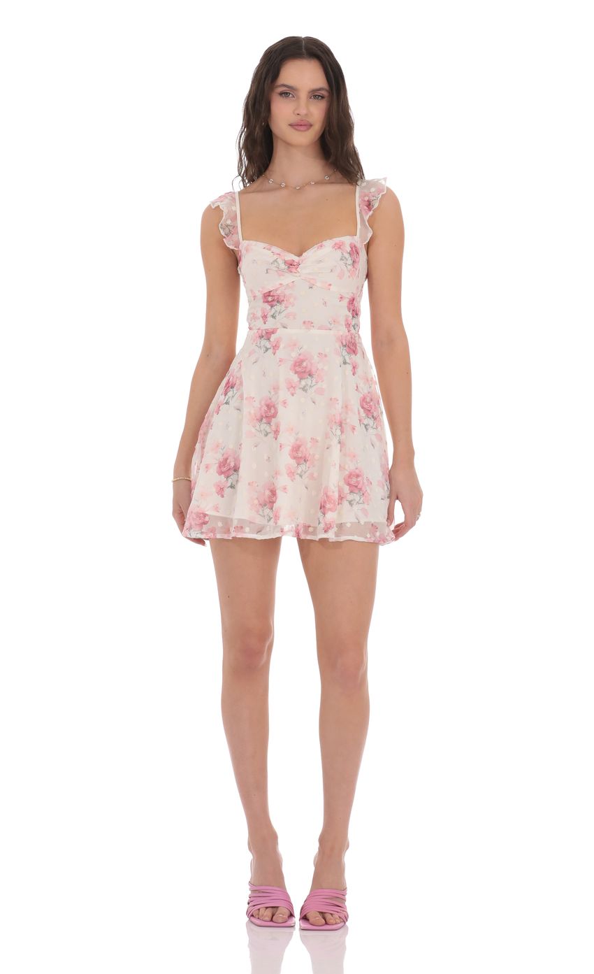 Lucy In The Sky Floral Ruffle Strap A-Line Dress in Cream