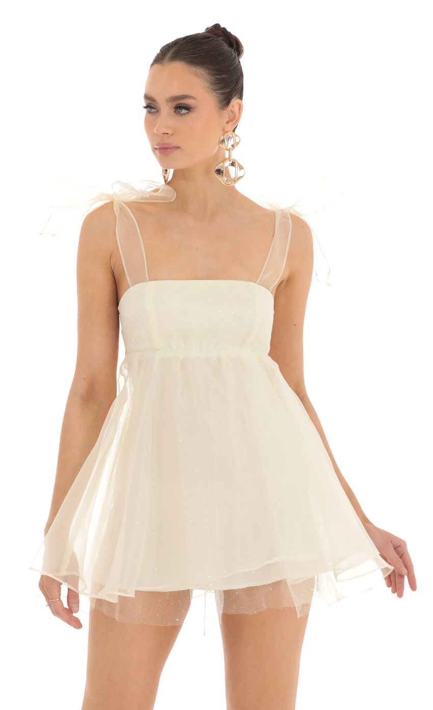 Lucy in the Sky Shoulder Bow Baby Doll Dress in Cream
