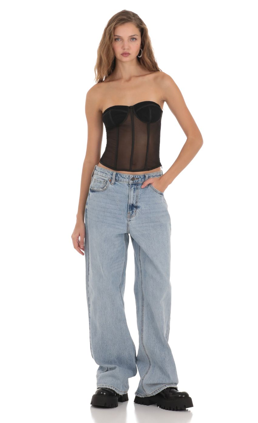 Lucy in the Sky Mesh Corset Strapless Top in Black