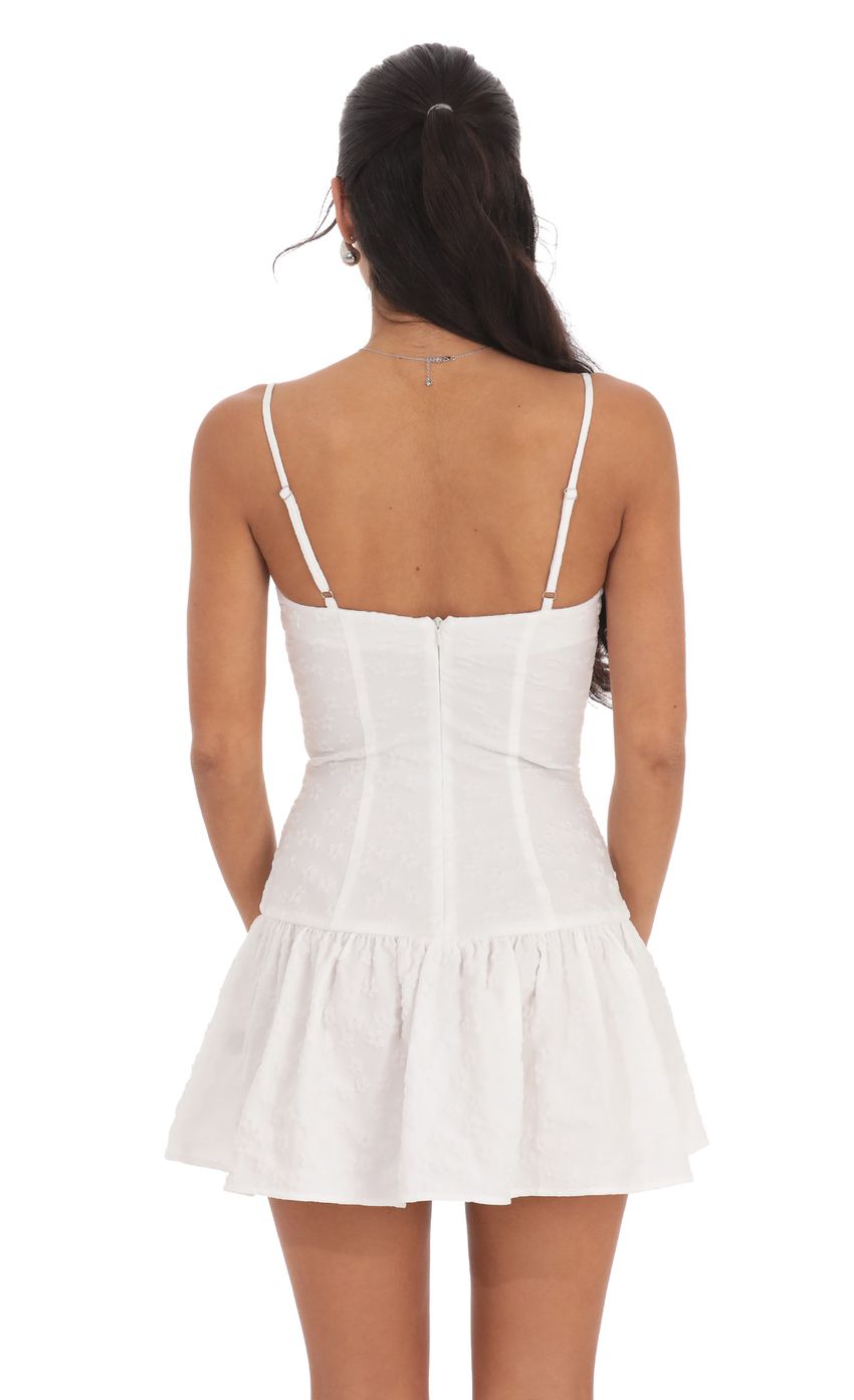 Lucy In The Sky Floral Double Bow Drop Waist Dress in White