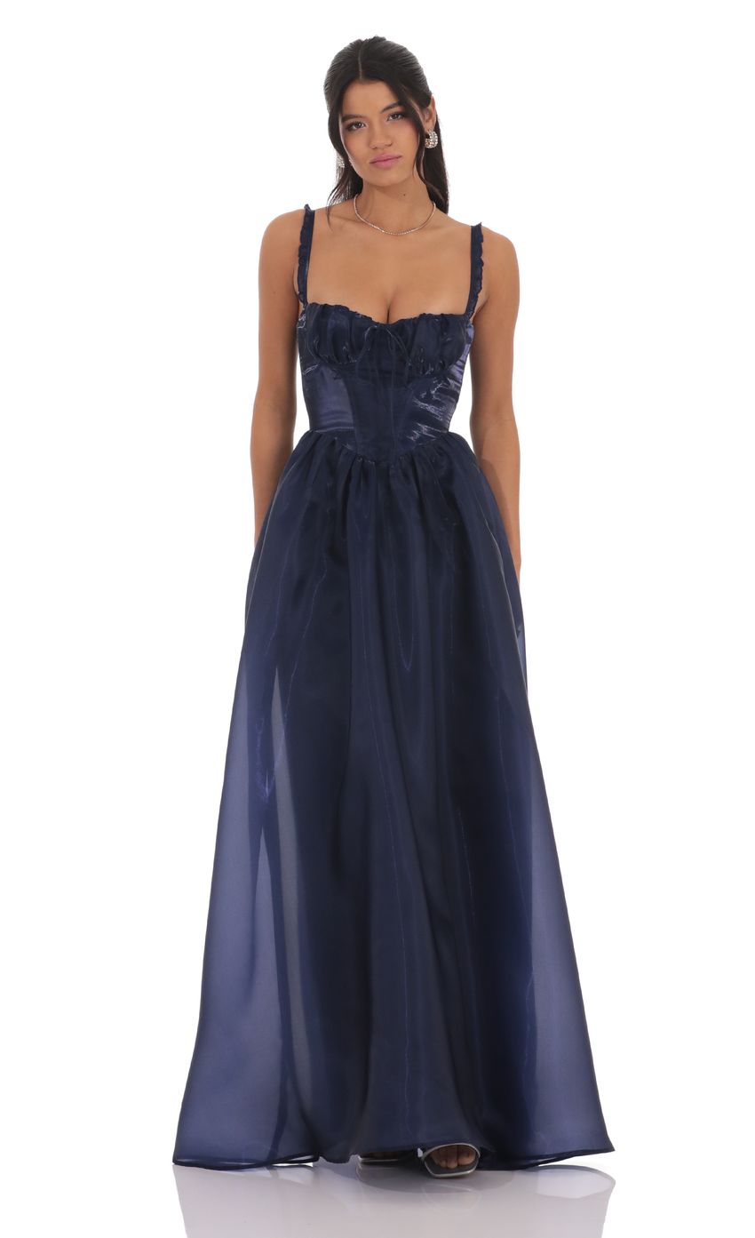 Lucy In The Sky Sheen Corset Maxi Dress in Navy