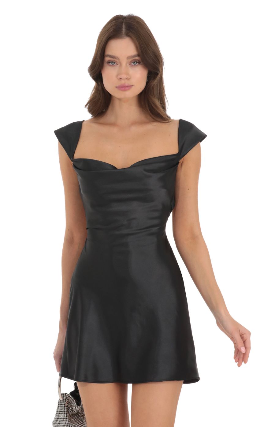 Lucy in the Sky Satin Open Back Dress in Black