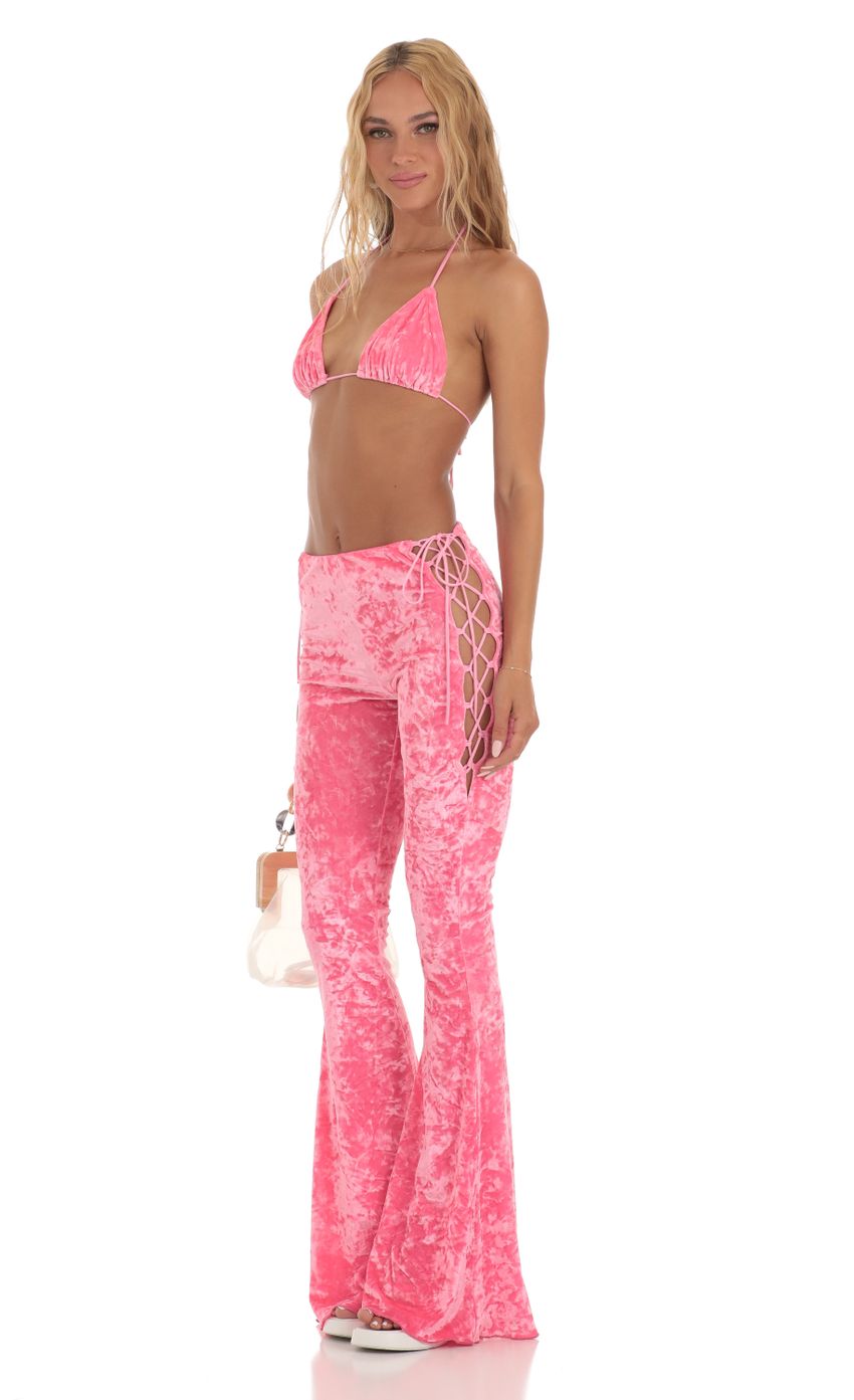 Lucy In The Sky Crushed Velvet Two Piece Set in Pink