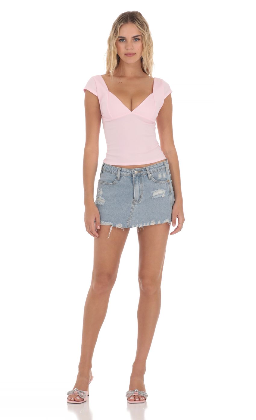 Lucy in the Sky Short Sleeve V-Neck Top in Pink