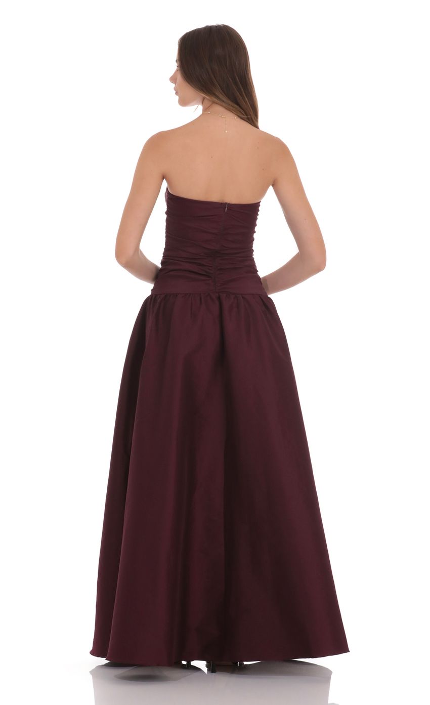 Lucy In The Sky Cutout Drop Waist Strapless Maxi Dress in Wine