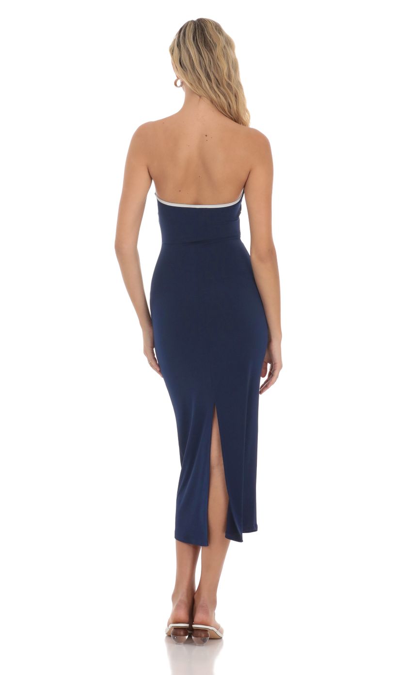 Lucy In The Sky Cutout Strapless Midi Dress in Navy