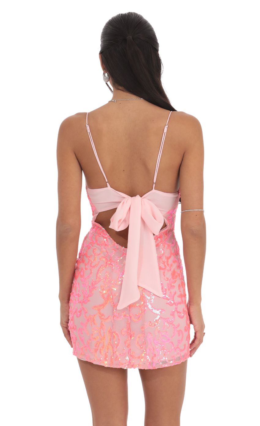 Lucy in the Sky Neon Sequin Bodycon Dress in Pink