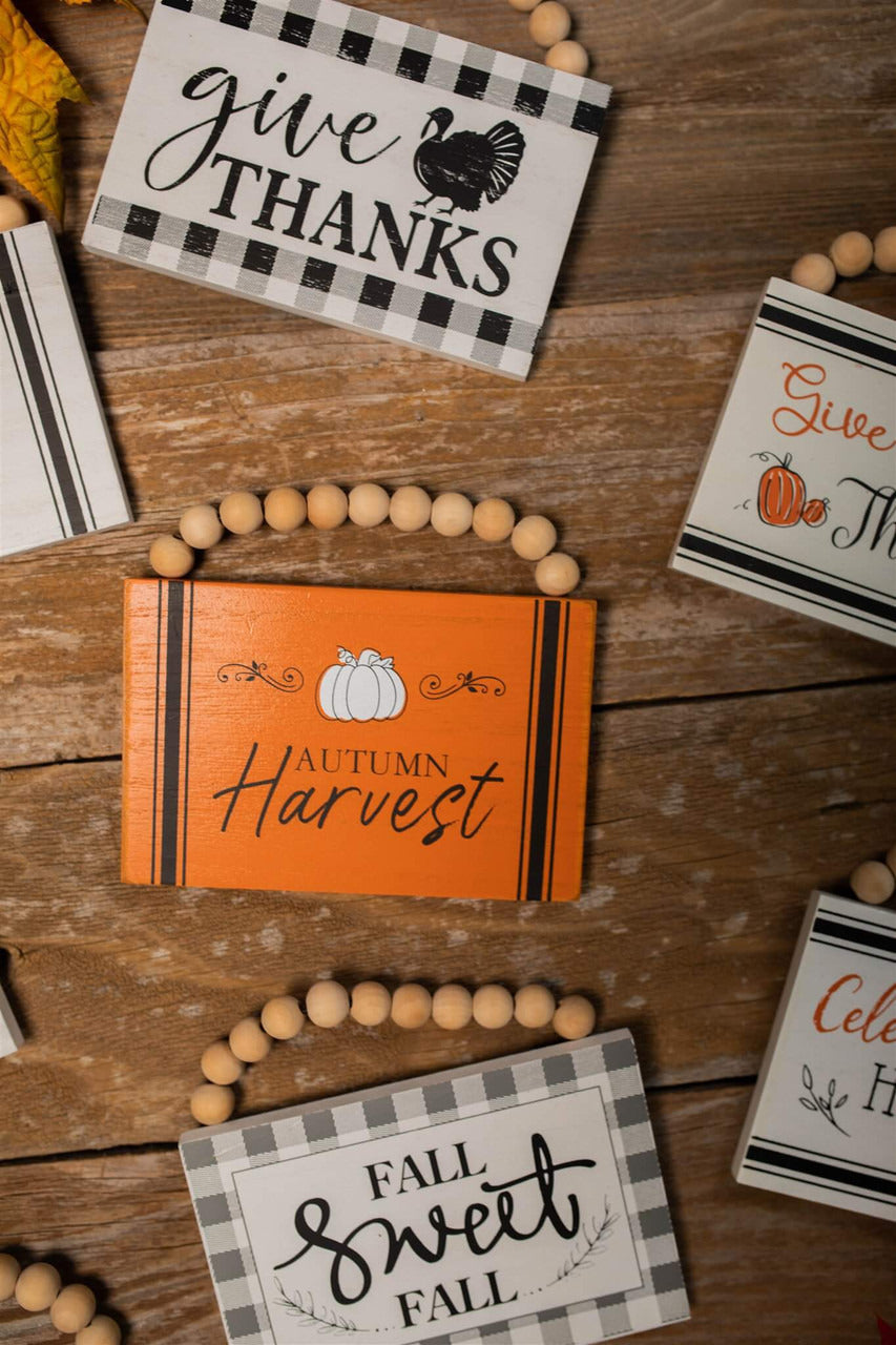 Decorator's Warehouse 6" Wood Harvest Sign with Beaded Hanger