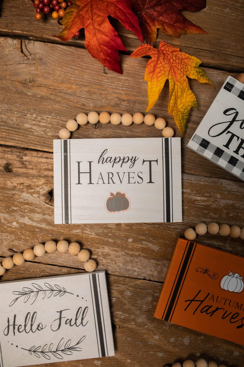Decorator's Warehouse 6" Wood Harvest Sign with Beaded Hanger