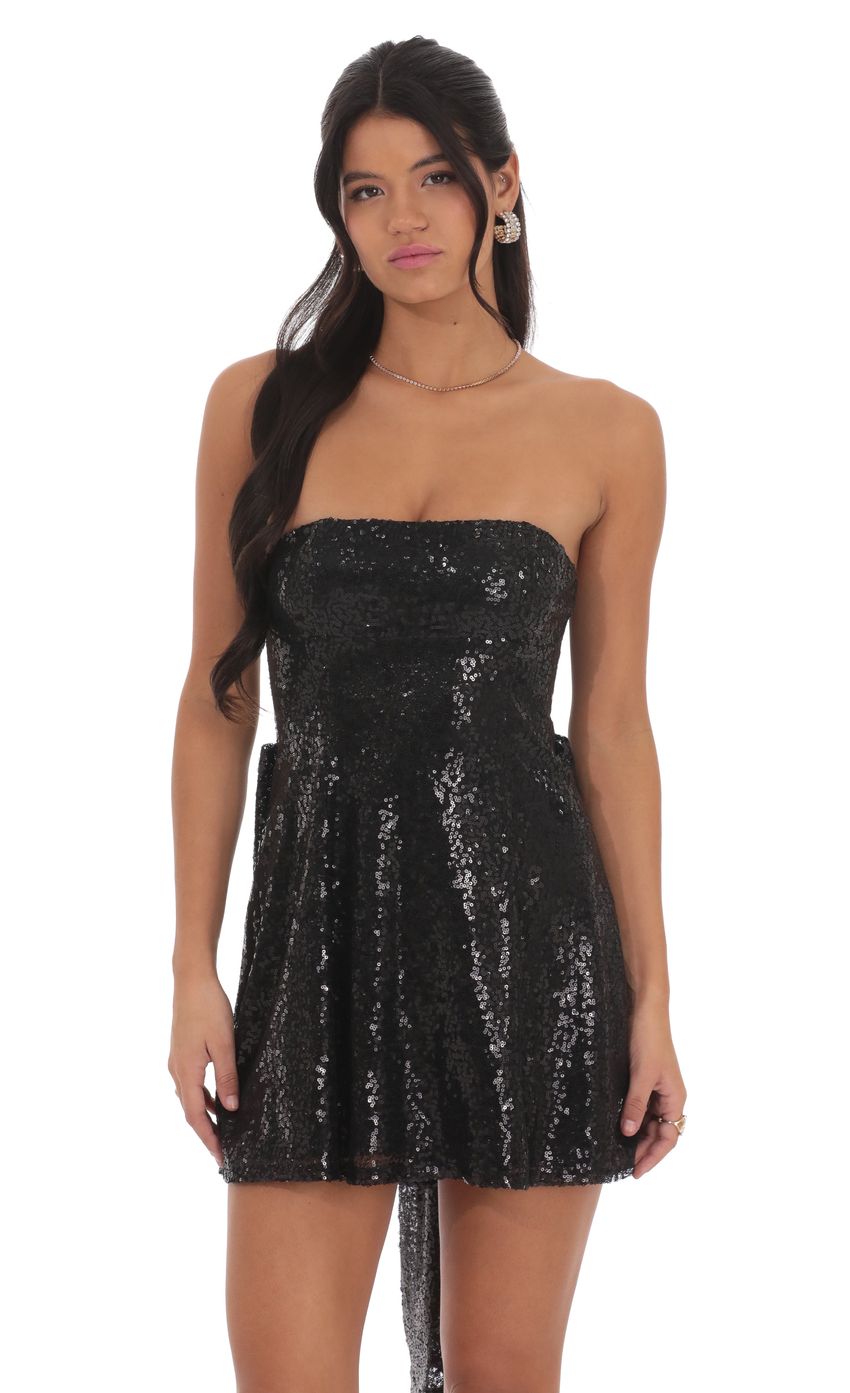 Lucy In The Sky Sequin Back Bow Dress in Black