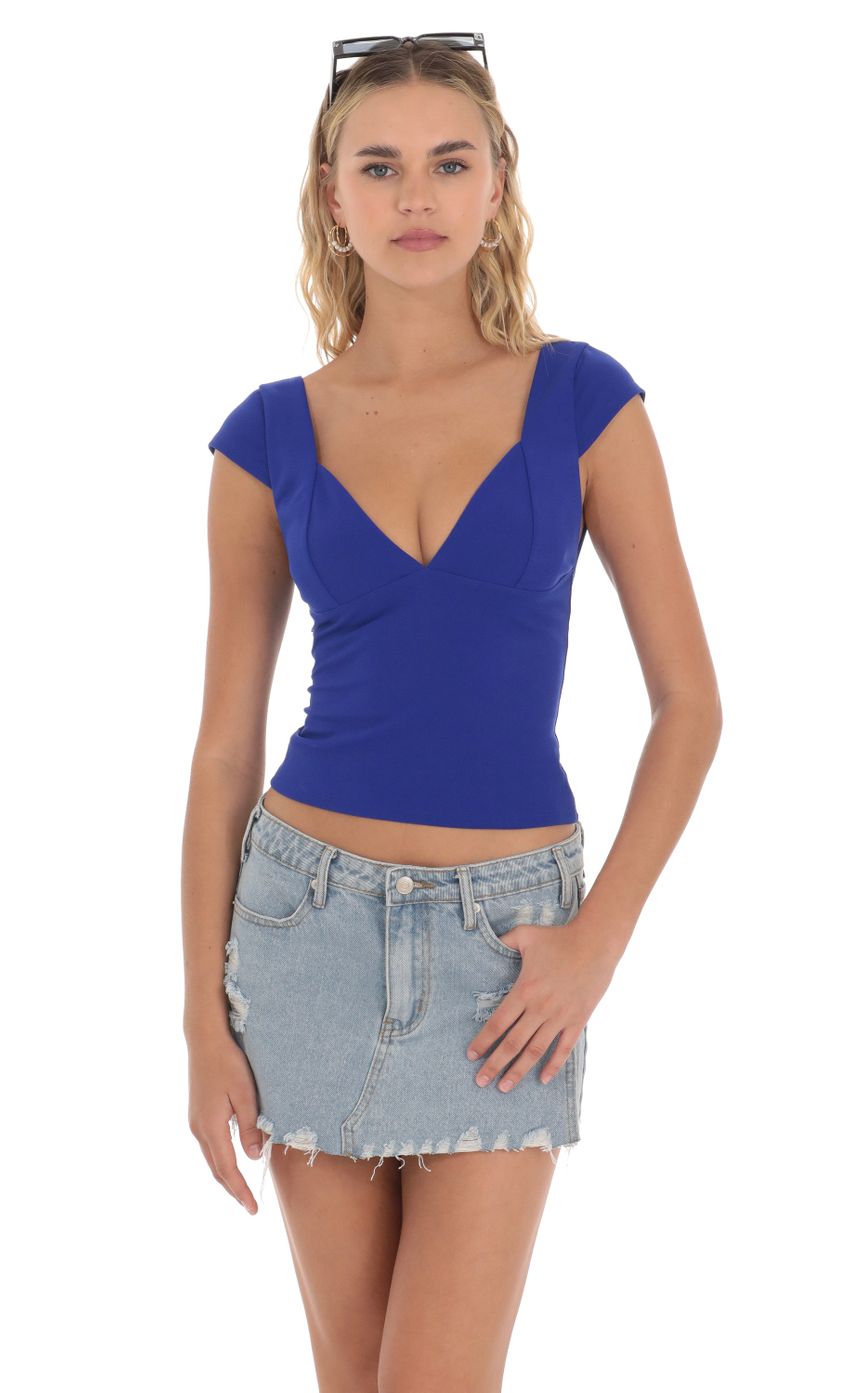 Lucy in the Sky Short Sleeve V-Neck Top in Blue