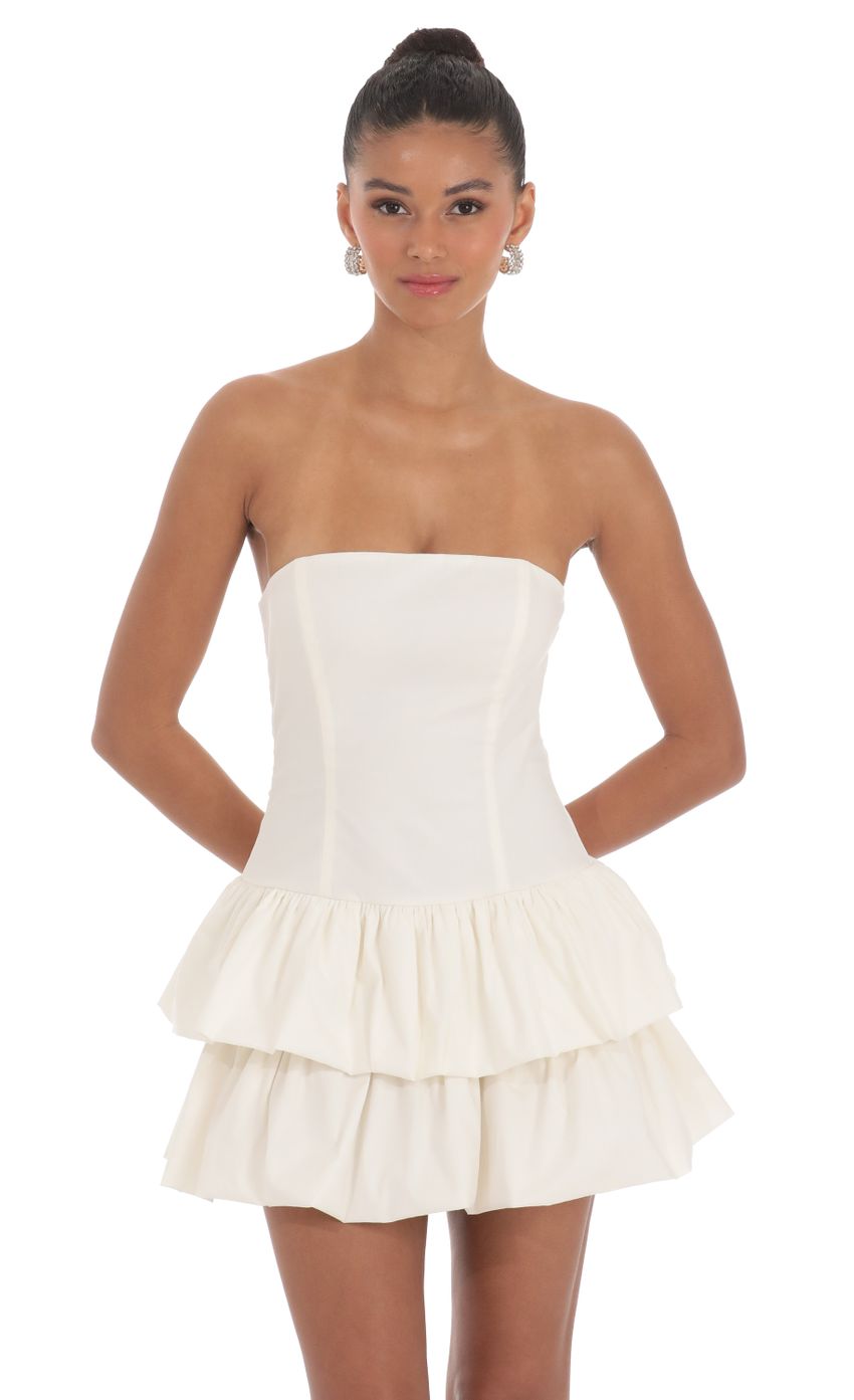 Lucy In The Sky Strapless Corset Bubble Dress in Ivory
