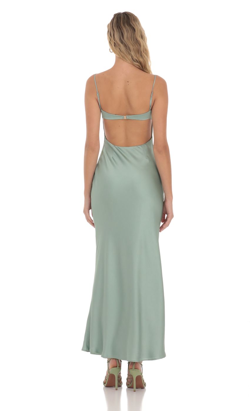 Lucy In The Sky Satin Sweetheart Neck Maxi Dress in Sage Green