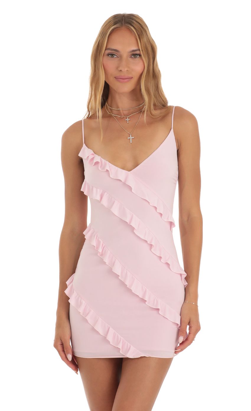 Lucy In The Sky Ruffle Mini Dress in Pink