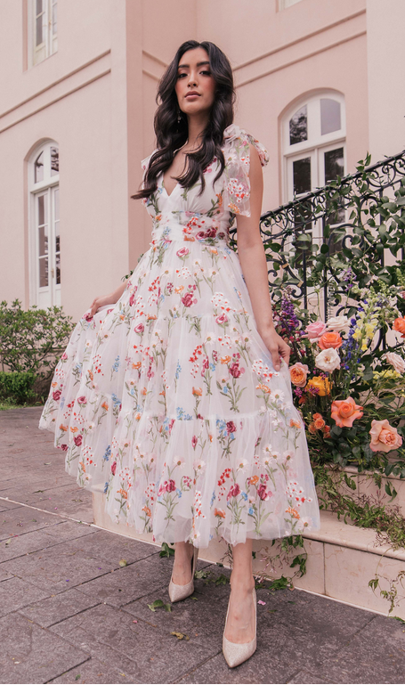 JessaKae Margaret Midi Dress - White Floral