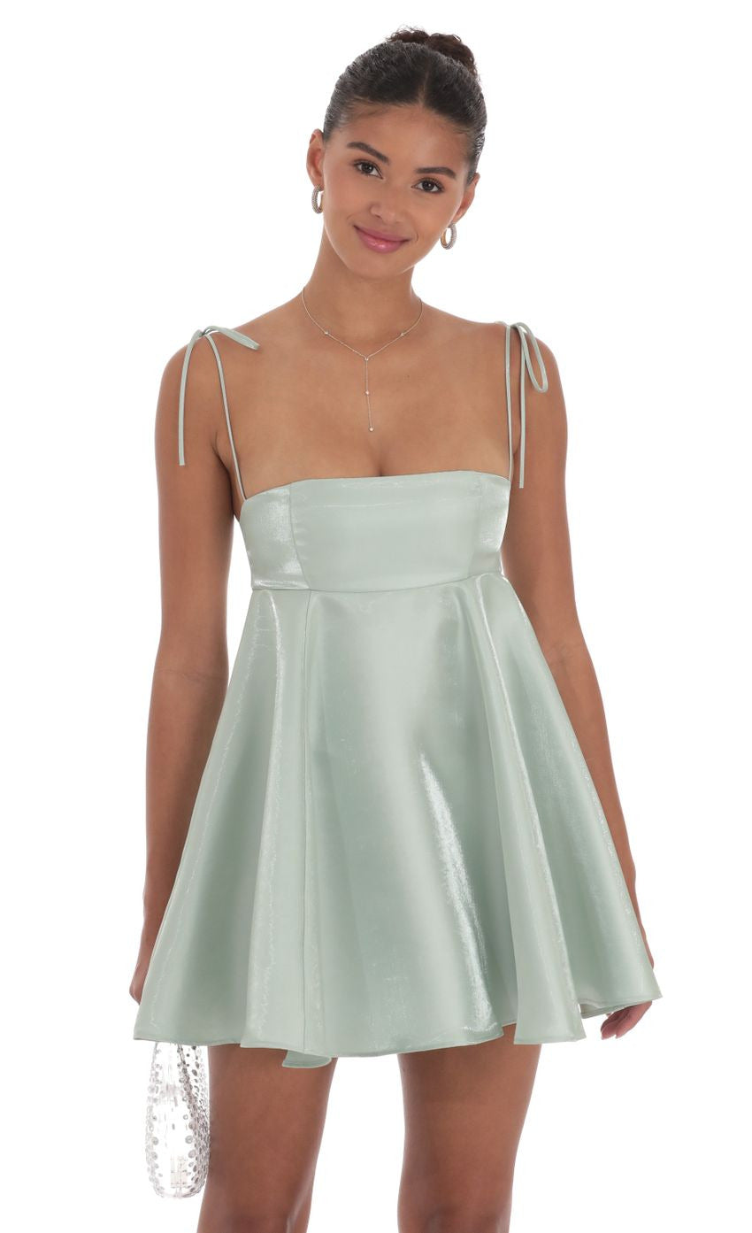 Lucy in the Sky Sheen Flare Babydoll Dress in Sage Green