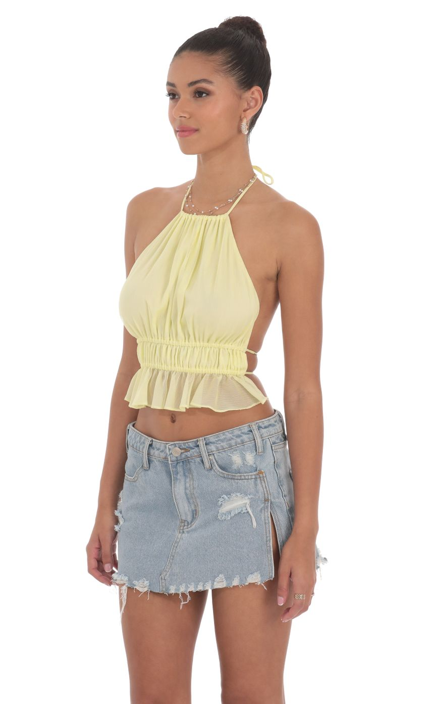 Lucy in the Sky Shimmer Halter Open Back Top in Yellow