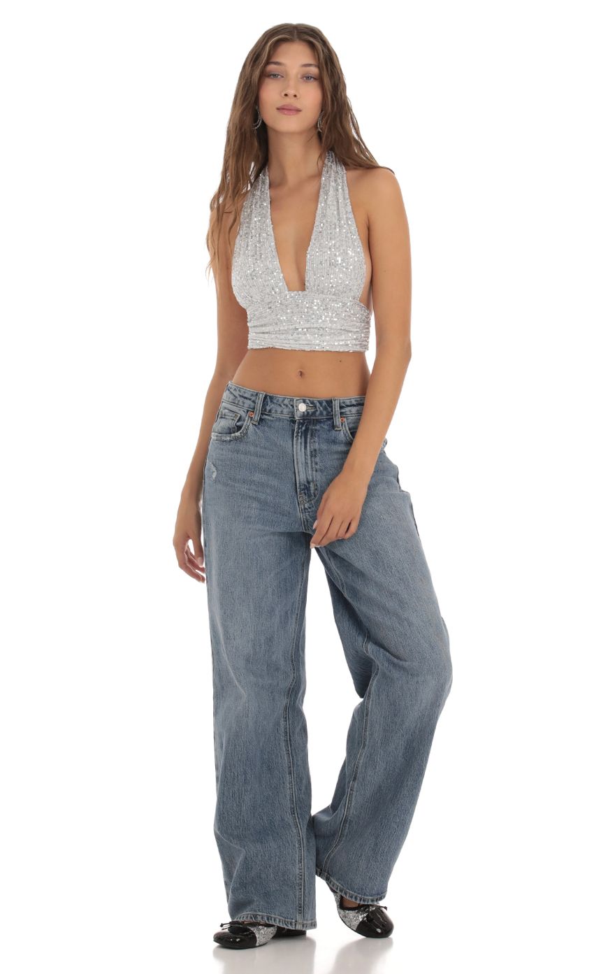 Lucy in the Sky Sequin Halter Top in Silver