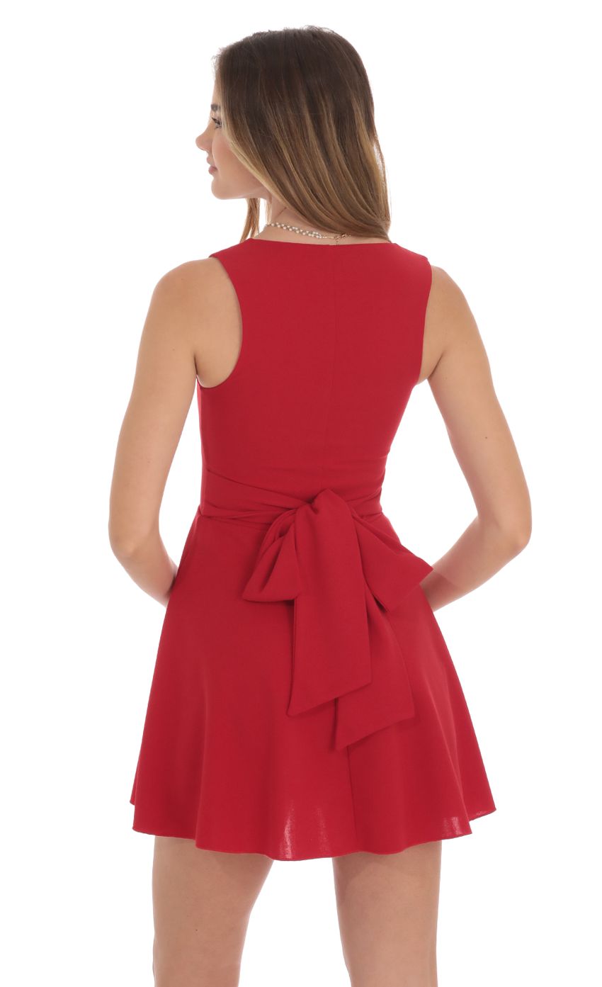 Lucy In The Sky Back Bow A-Line Dress in Red