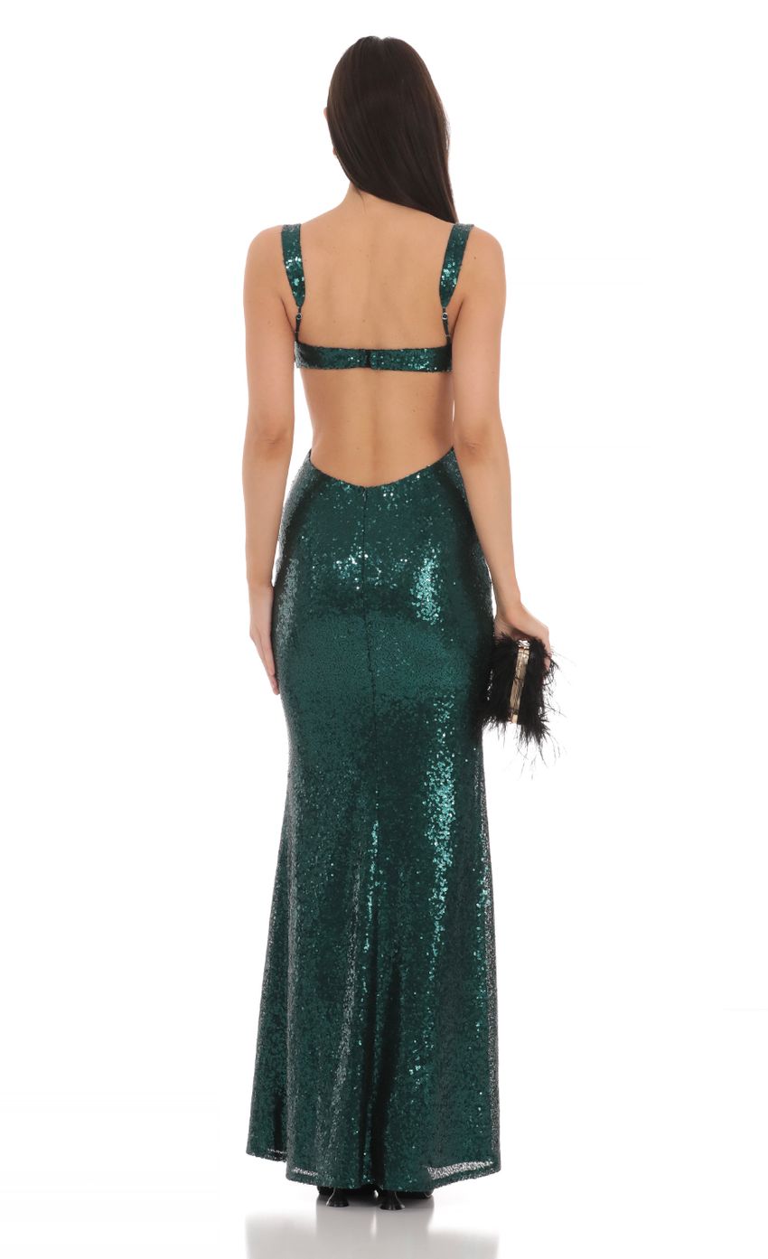 Lucy In The Sky Sequin Cutout Maxi Dress in Green